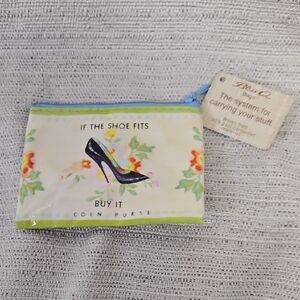 Blue Q Shoe Design Coin Purse - Cream and Green